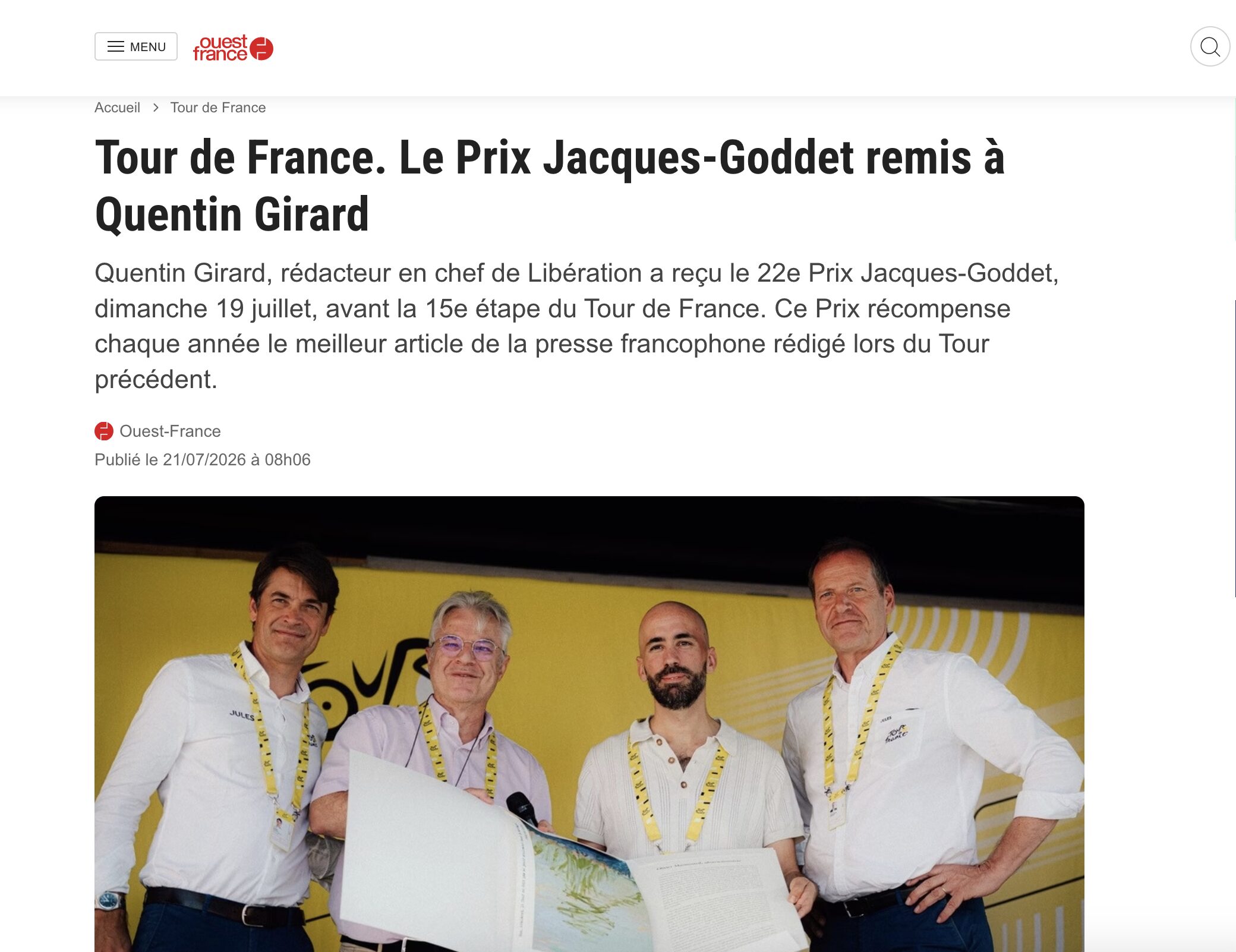 Presse Ouest-France Prix Jacques-Goddet 2024